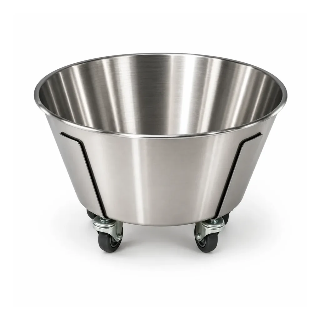 Baquet inox roulant BAQUET42 en inox sur support à roulettes