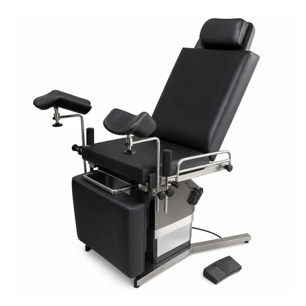 Fauteuil gynécologique électrique GYN-103I noir avec appuis-jambes – MMH Design