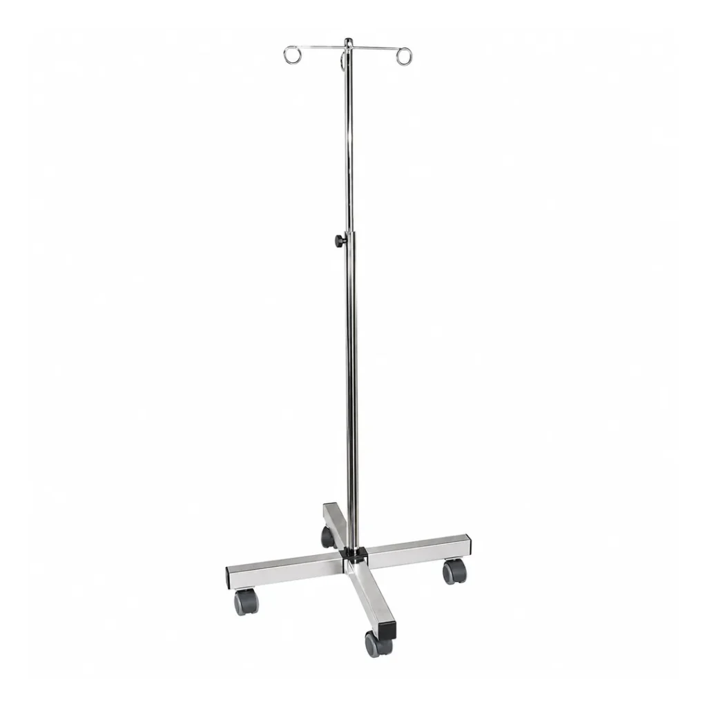 Potence à sérum entièrement inox PT-INOX avec 2 crochets