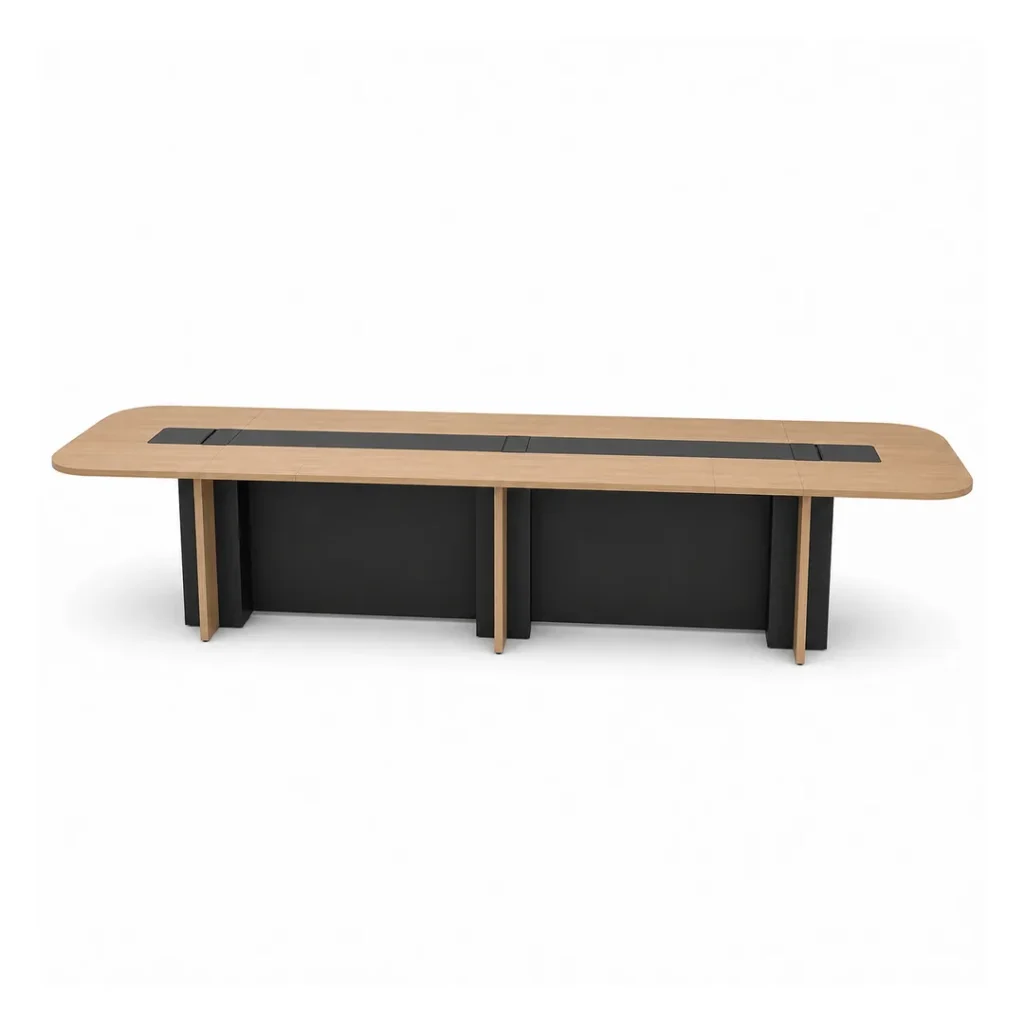 Table de réunion MONTE320 MMH Design avec plateau ton bois et inserts noirs
